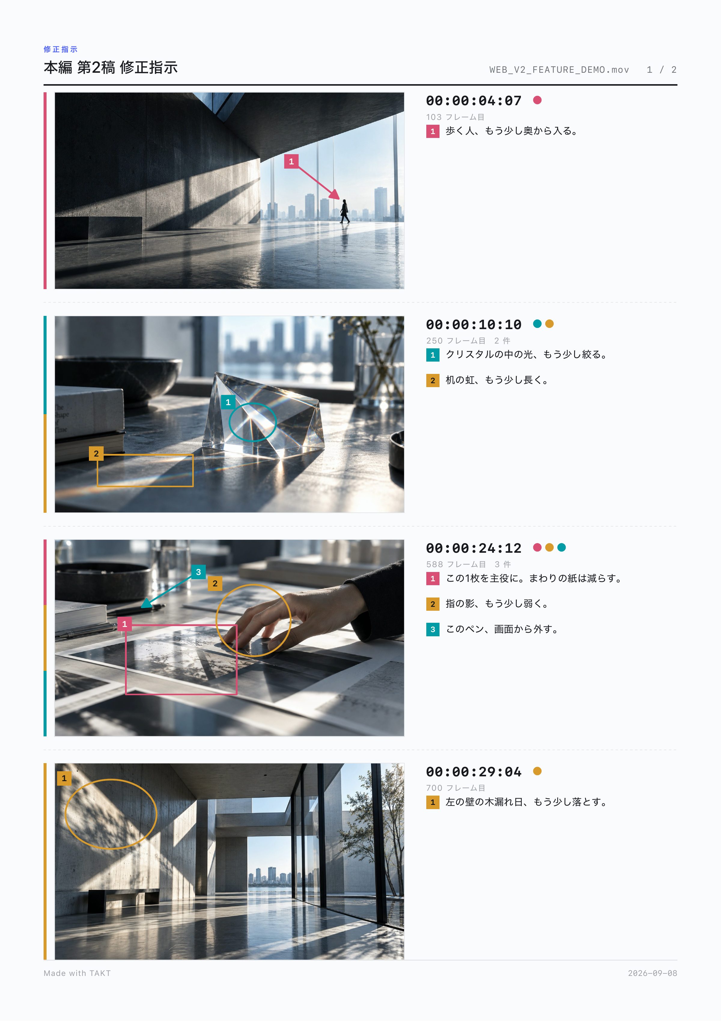 書き出した修正指示のPDF・1ページ目