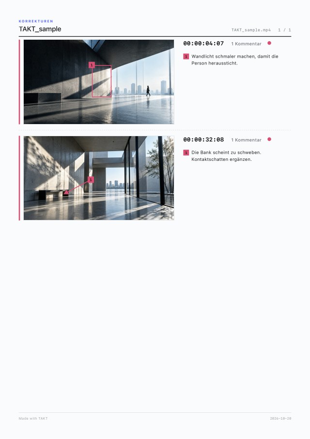 Seite 1 des PDFs, nur mit den Kommentaren der Farbe „Agentur“