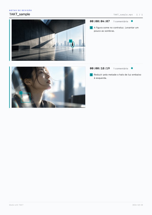 Página 1 do PDF só com os comentários de “Produção / Direção”